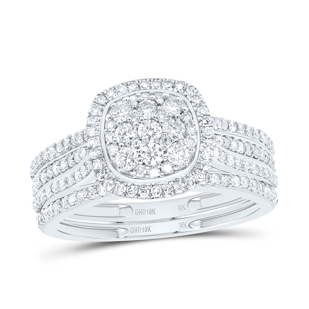10K Yellow or White Gold 3/4 Ctw Natural Diamond Cushion Single Halo Bridal Set, Womens Size: 5-9