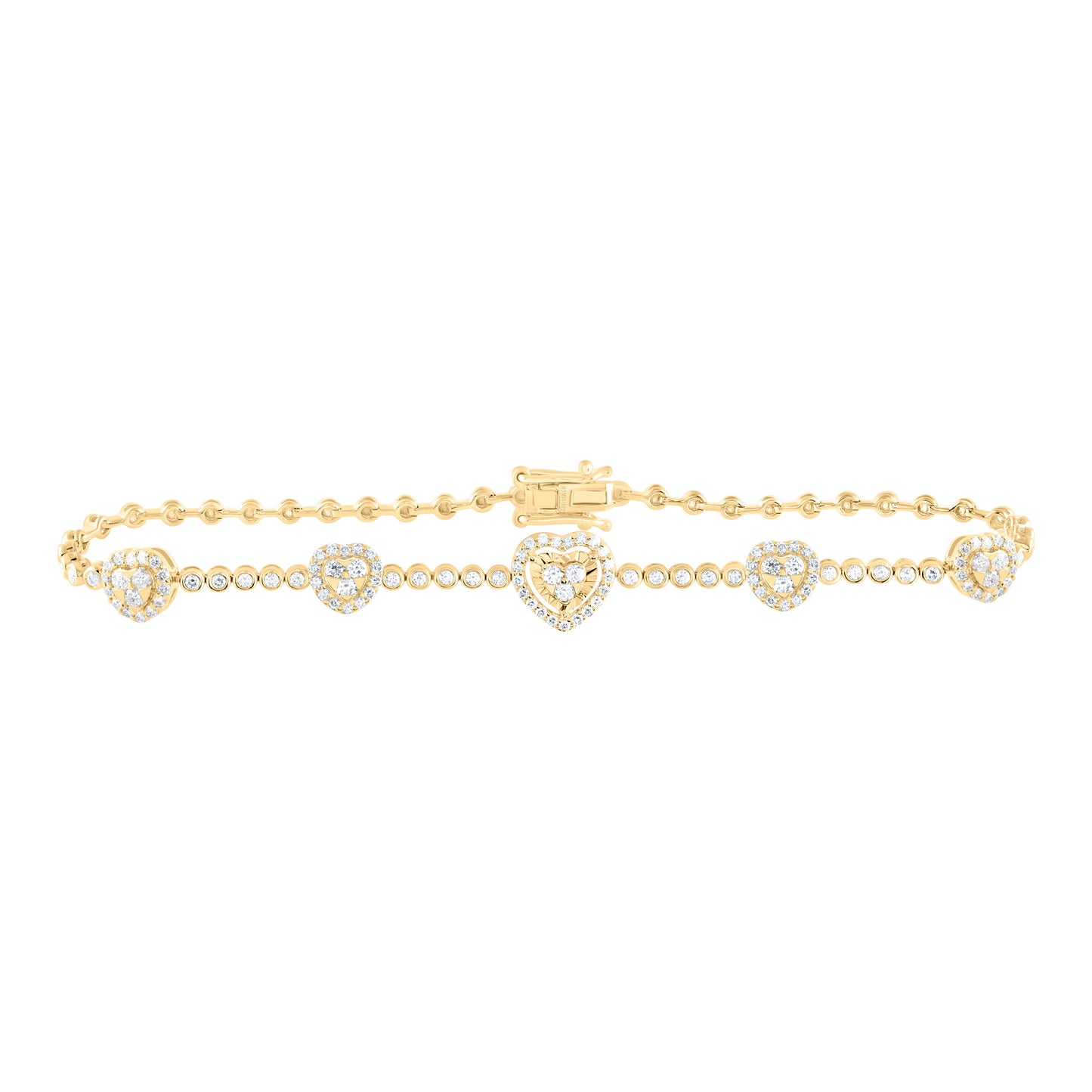 14K Yellow or White Gold 1 Ctw Natural Diamond Fashion Heart Bracelet (7 Inch)