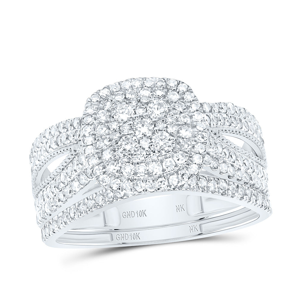 10K Yellow or White Gold 7/8 Ctw Natural Diamond Cushion Double Halo Bridal Set, Womens Size: 5-9