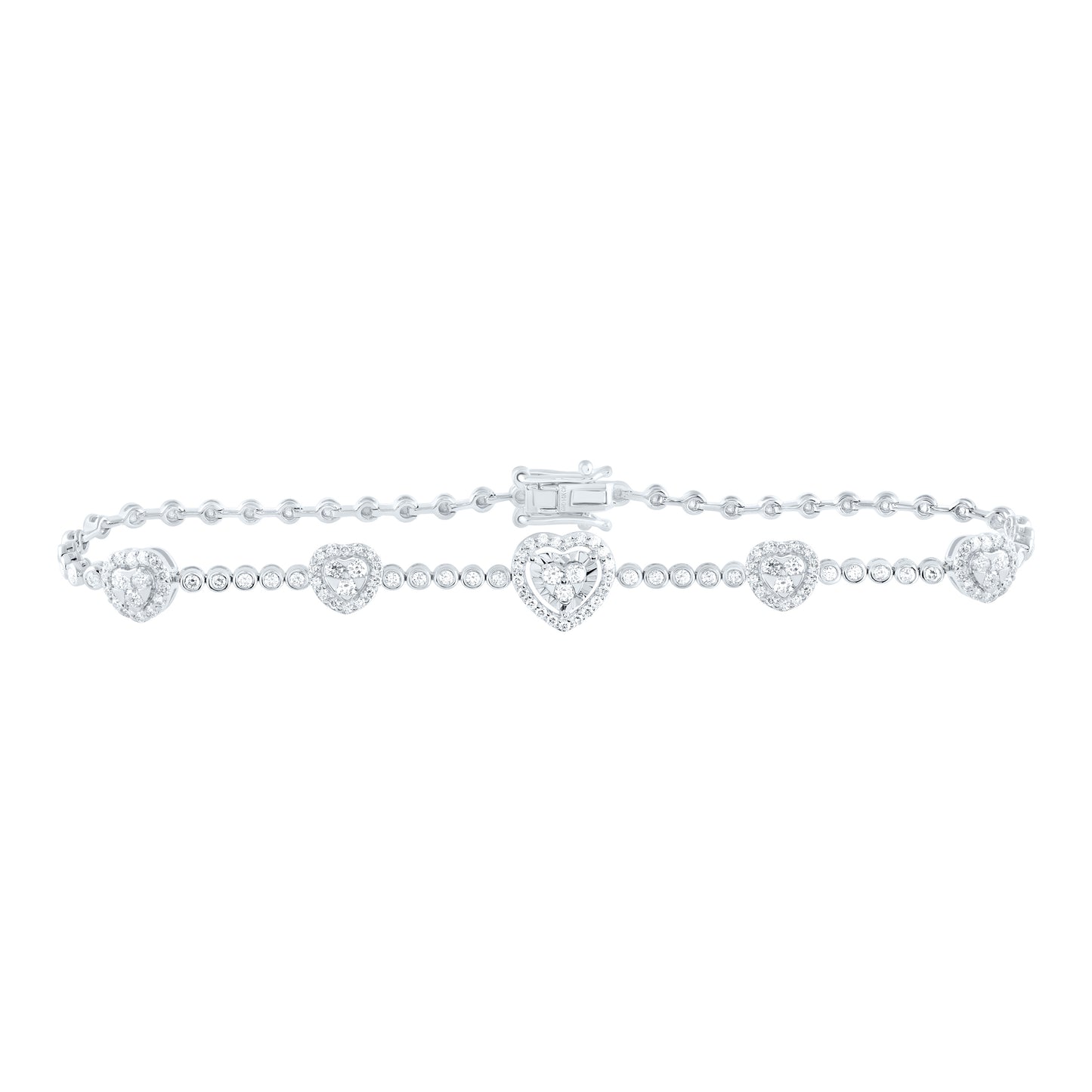 14K Yellow or White Gold 1 Ctw Natural Diamond Fashion Heart Bracelet (7 Inch)