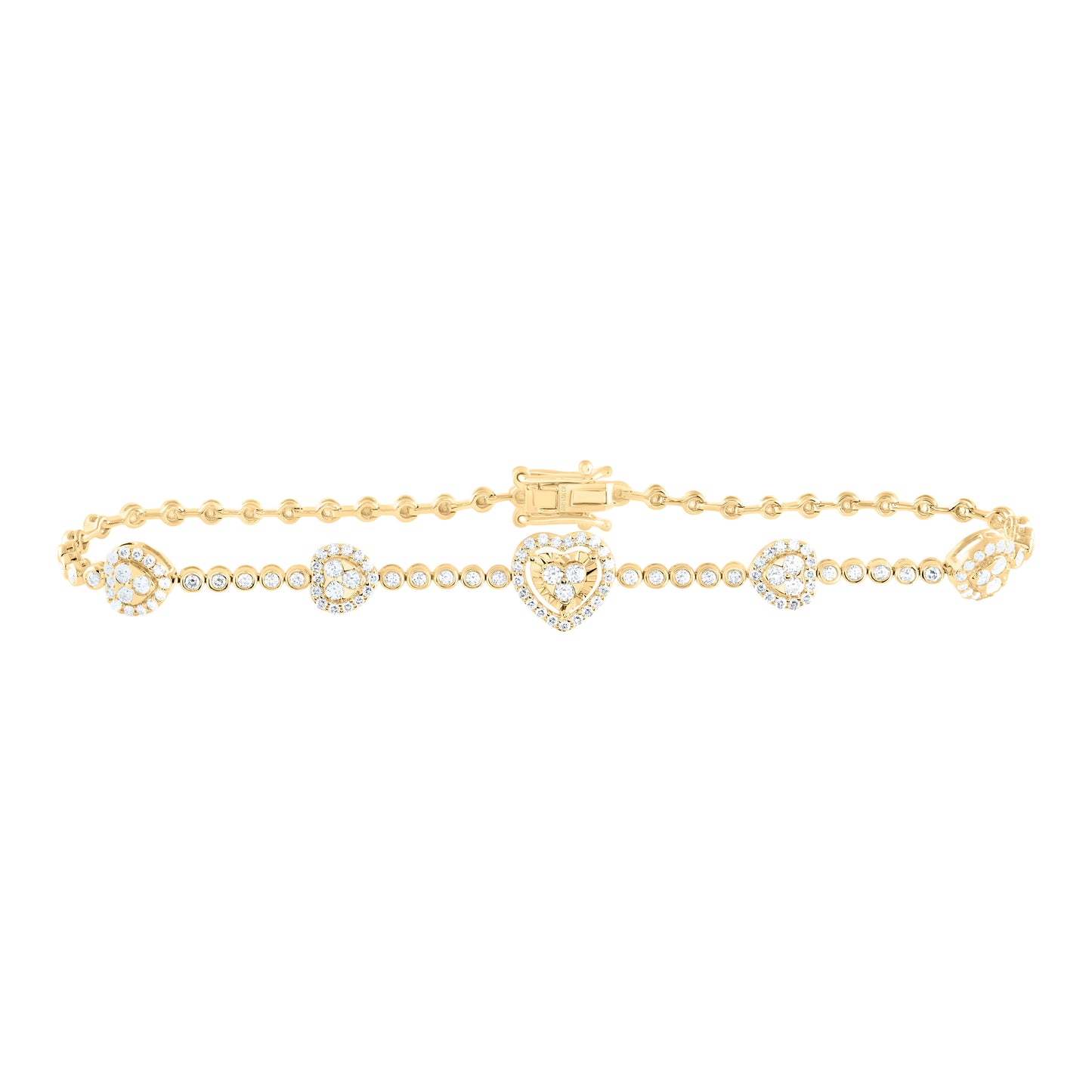 14K Yellow or White or Rose Gold 1 Ctw Natural Diamond Fashion Heart Bracelet (7 Inch)