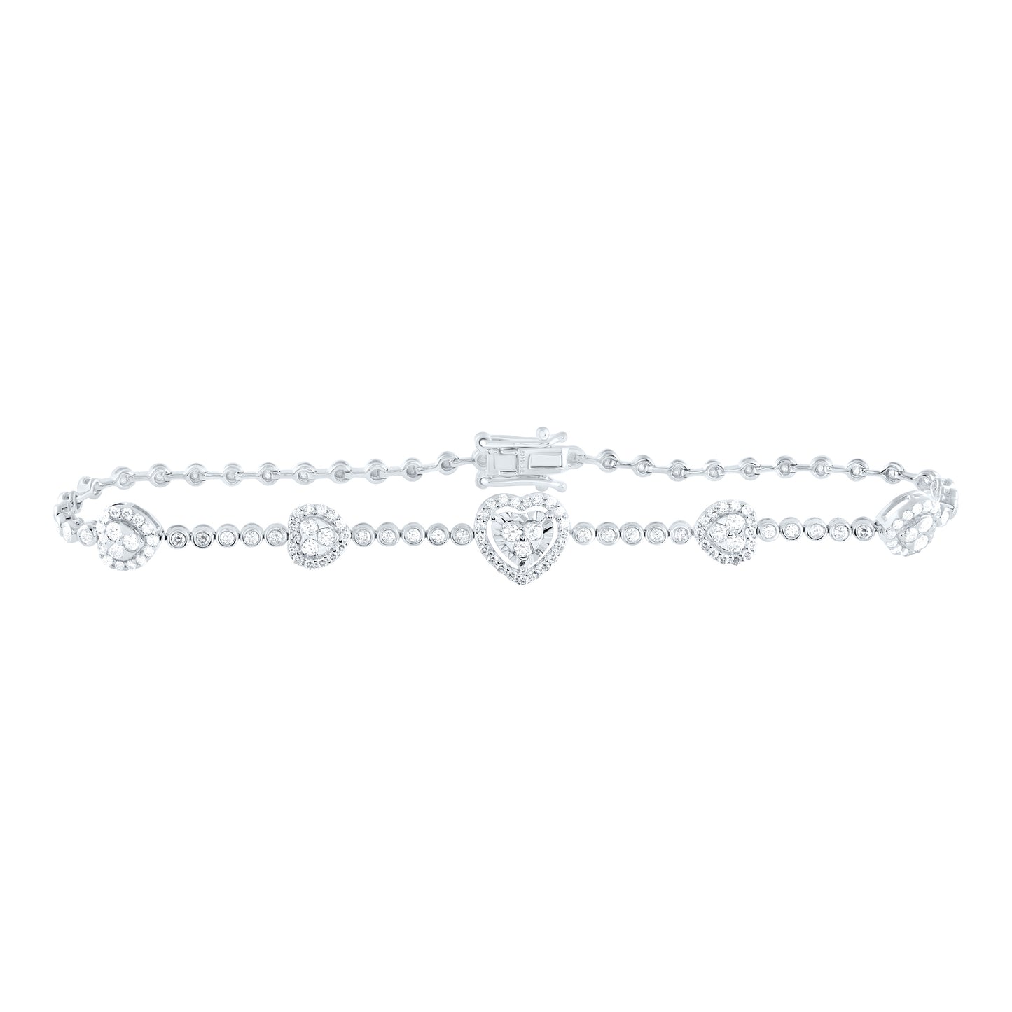 14K Yellow or White or Rose Gold 1 Ctw Natural Diamond Fashion Heart Bracelet (7 Inch)