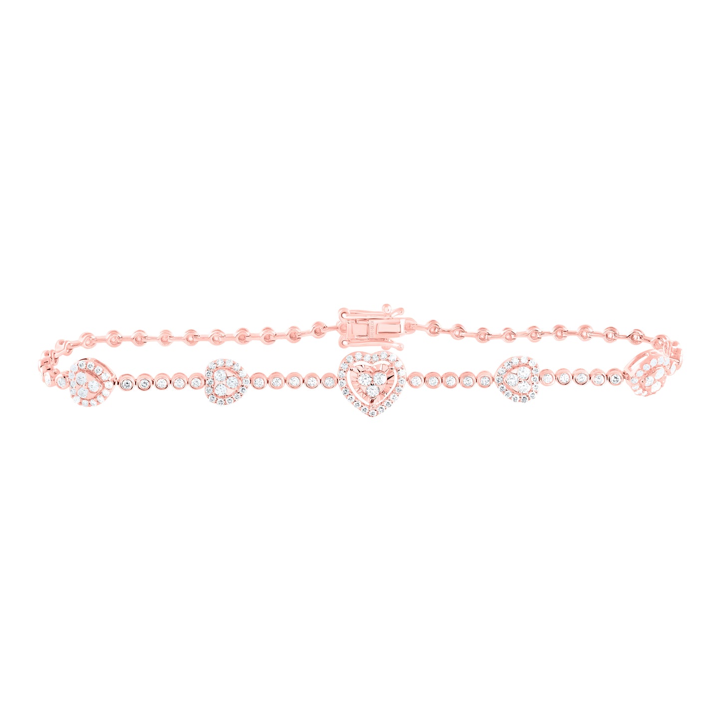 14K Yellow or White or Rose Gold 1 Ctw Natural Diamond Fashion Heart Bracelet (7 Inch)