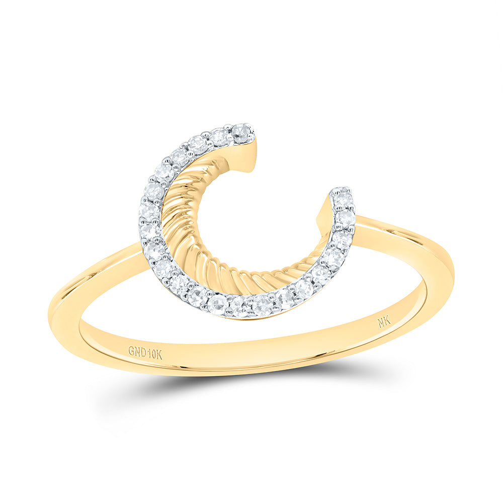 10K Yellow Gold 1/10 Ctw Natural Diamond Moon Gift Ring, Womens Size: 5-9