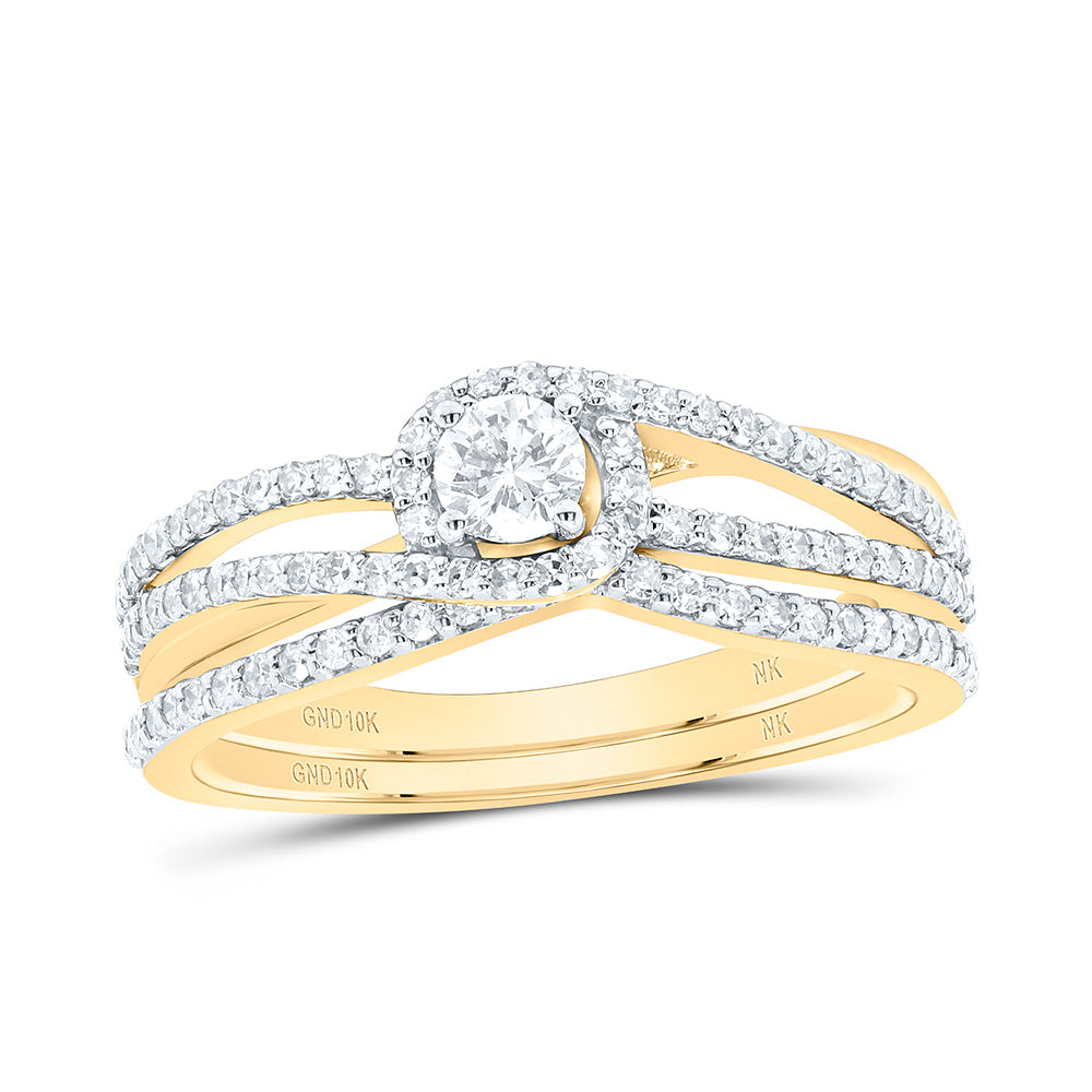 10K Yellow or White Gold 1/2 Ctw Natural Diamond Round Bridal Set, Womens Size: 5-9