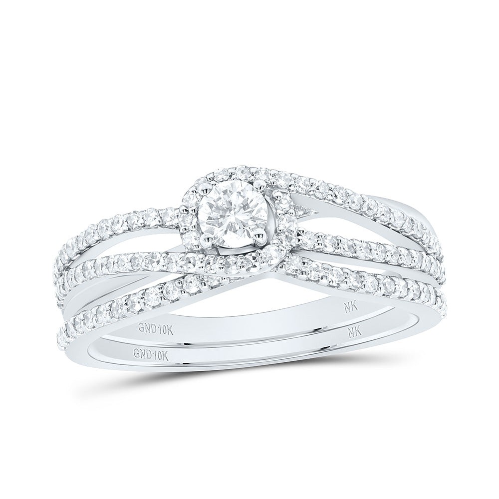 10K Yellow or White Gold 1/2 Ctw Natural Diamond Round Bridal Set, Womens Size: 5-9