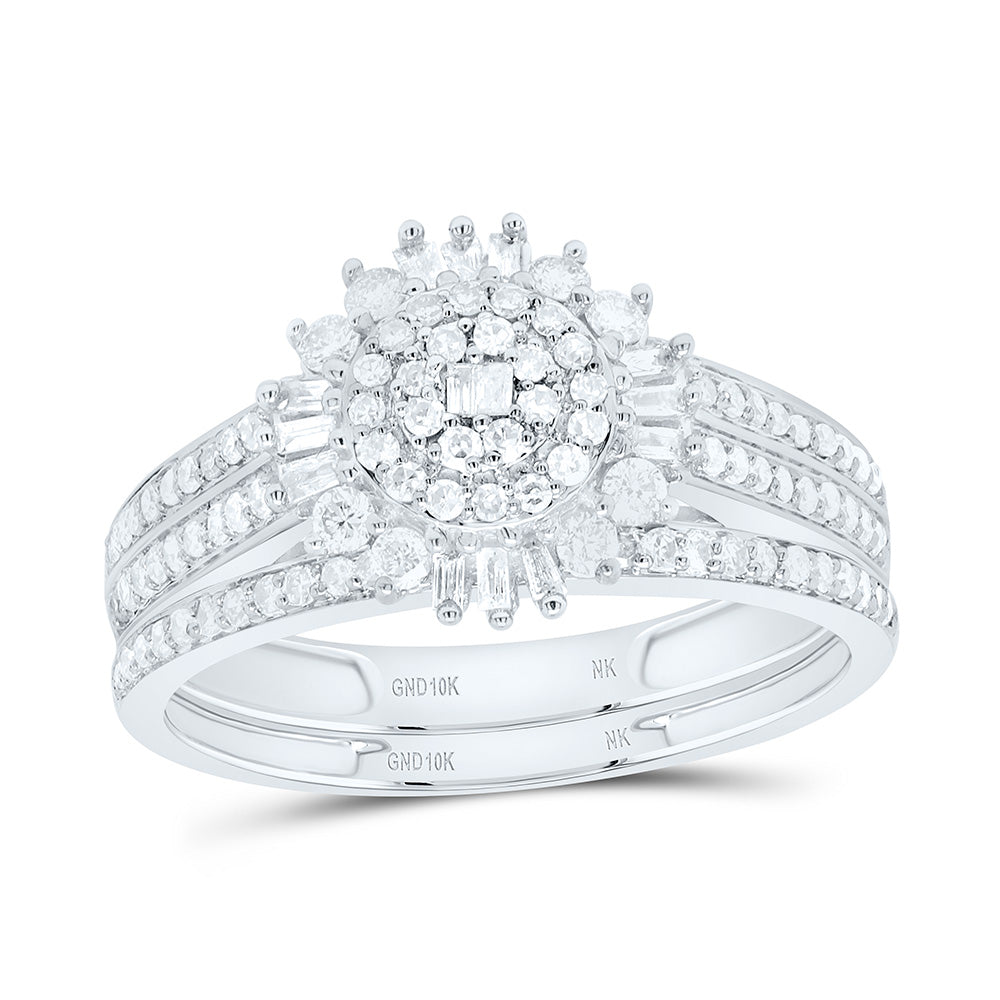 10K Yellow or White Gold 5/8 Ctw Natural Diamond Round Bridal Set, Womens Size: 5-9