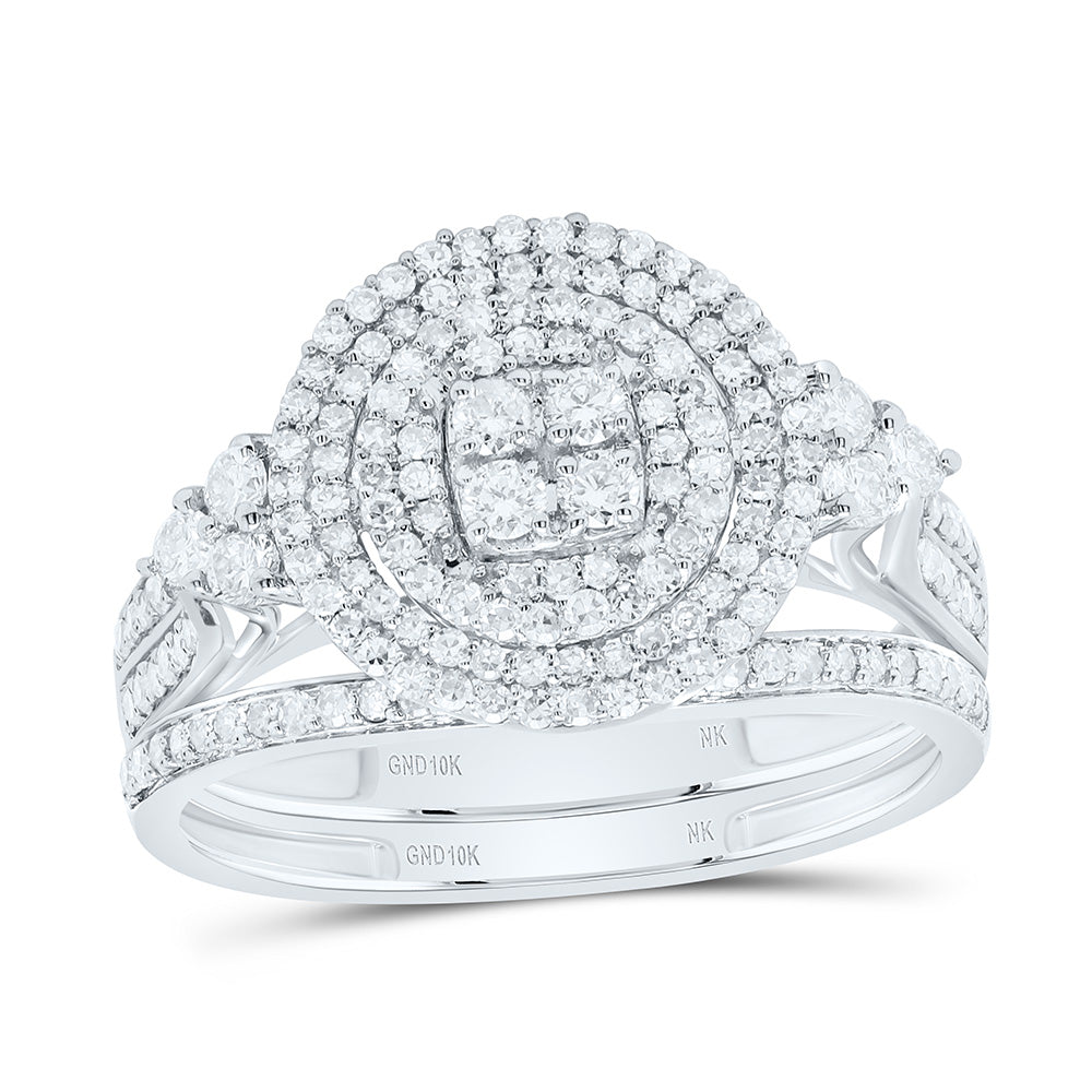 10K Yellow or White Gold 3/4 Ctw Natural Diamond Round Double Halo Bridal Set, Womens Size: 5-9