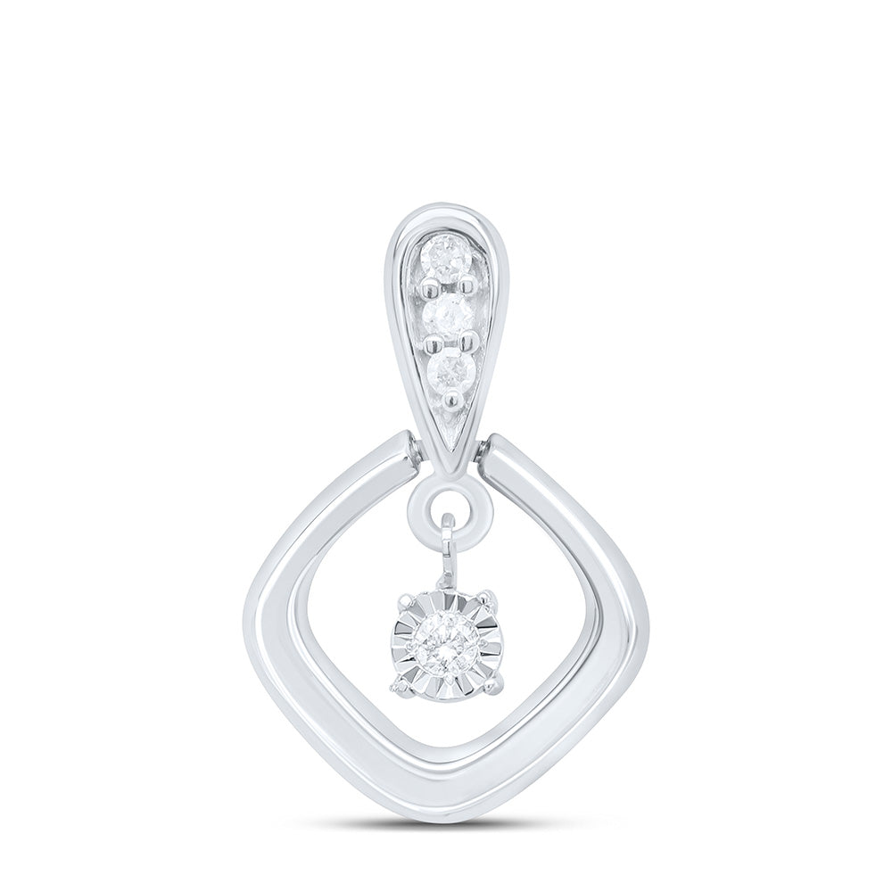 Sterling Silver White-Tone 1/12 Ctw Natural Diamond Pendant