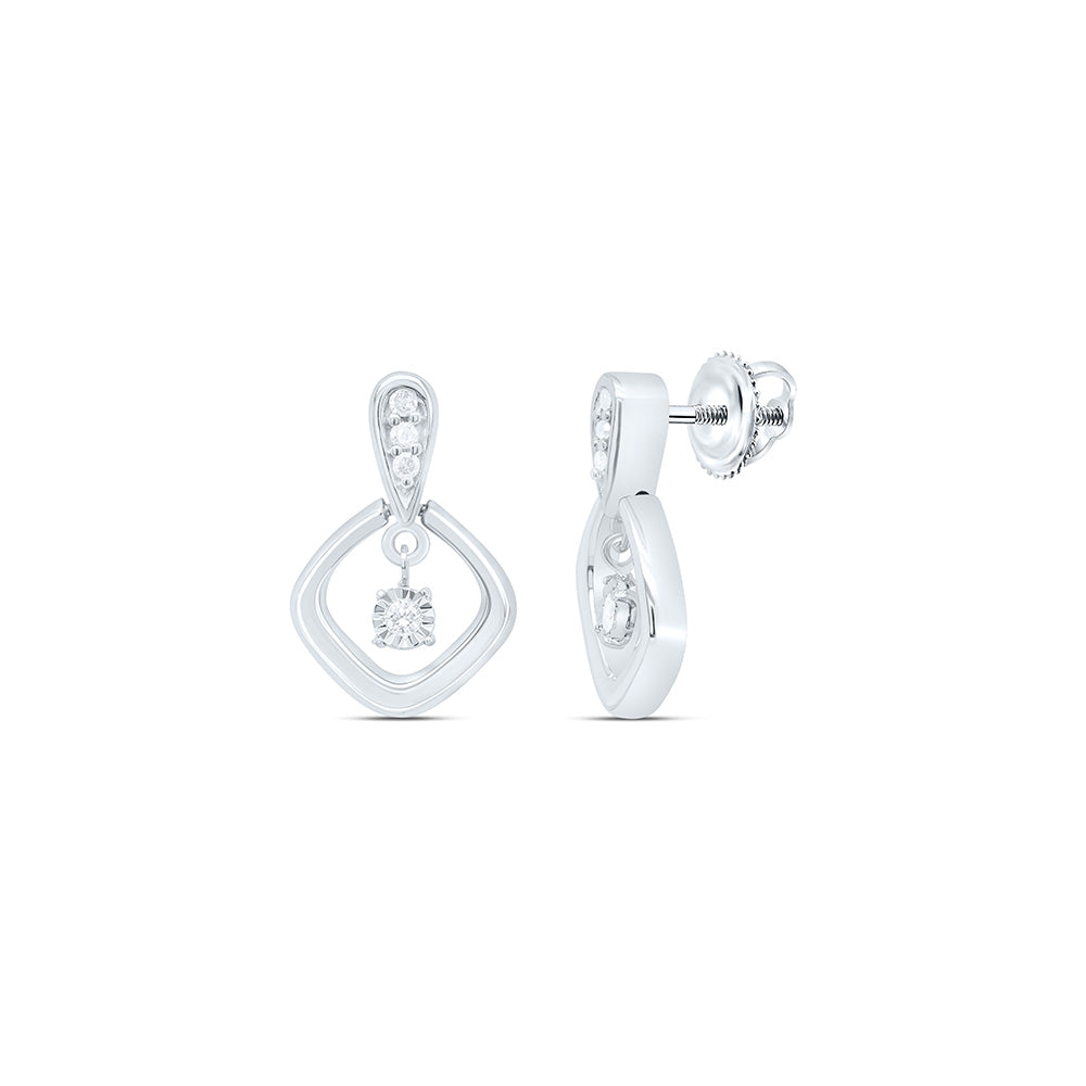 Sterling Silver White-Tone 1/10 Ctw Natural Diamond Earring
