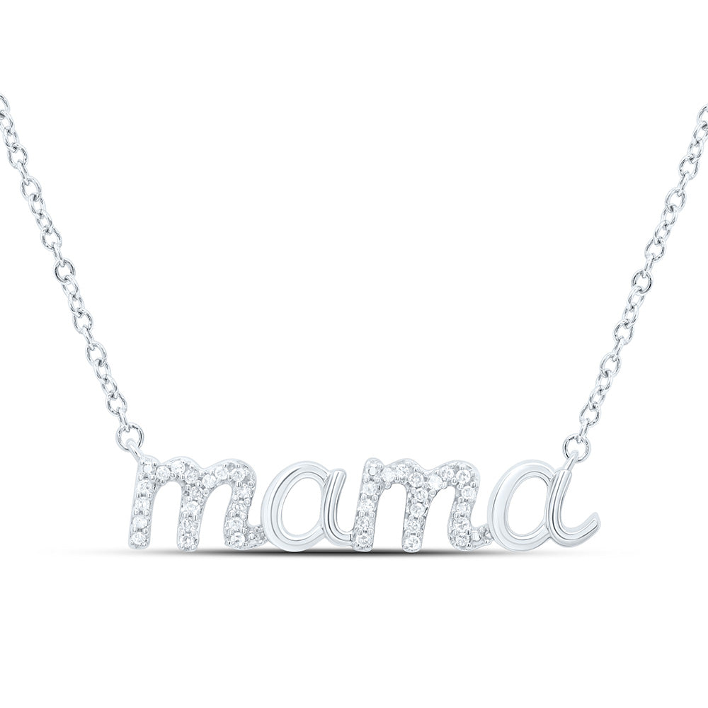 Sterling Silver White-Tone 1/10 Ctw Natural Diamond "Mama" Necklace (18 Inch)