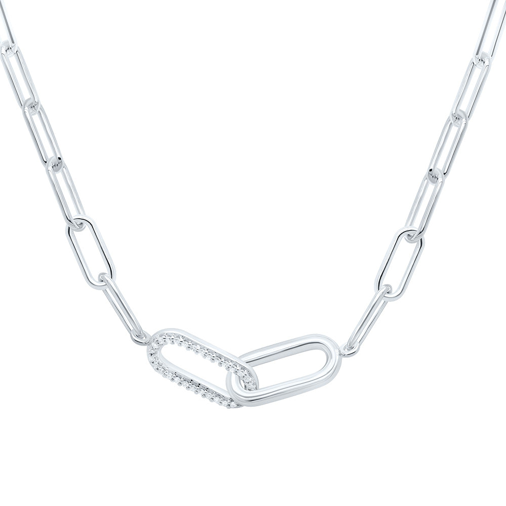 Sterling Silver White-Tone 1/12 Ctw Natural Diamond Necklace (18 Inch)