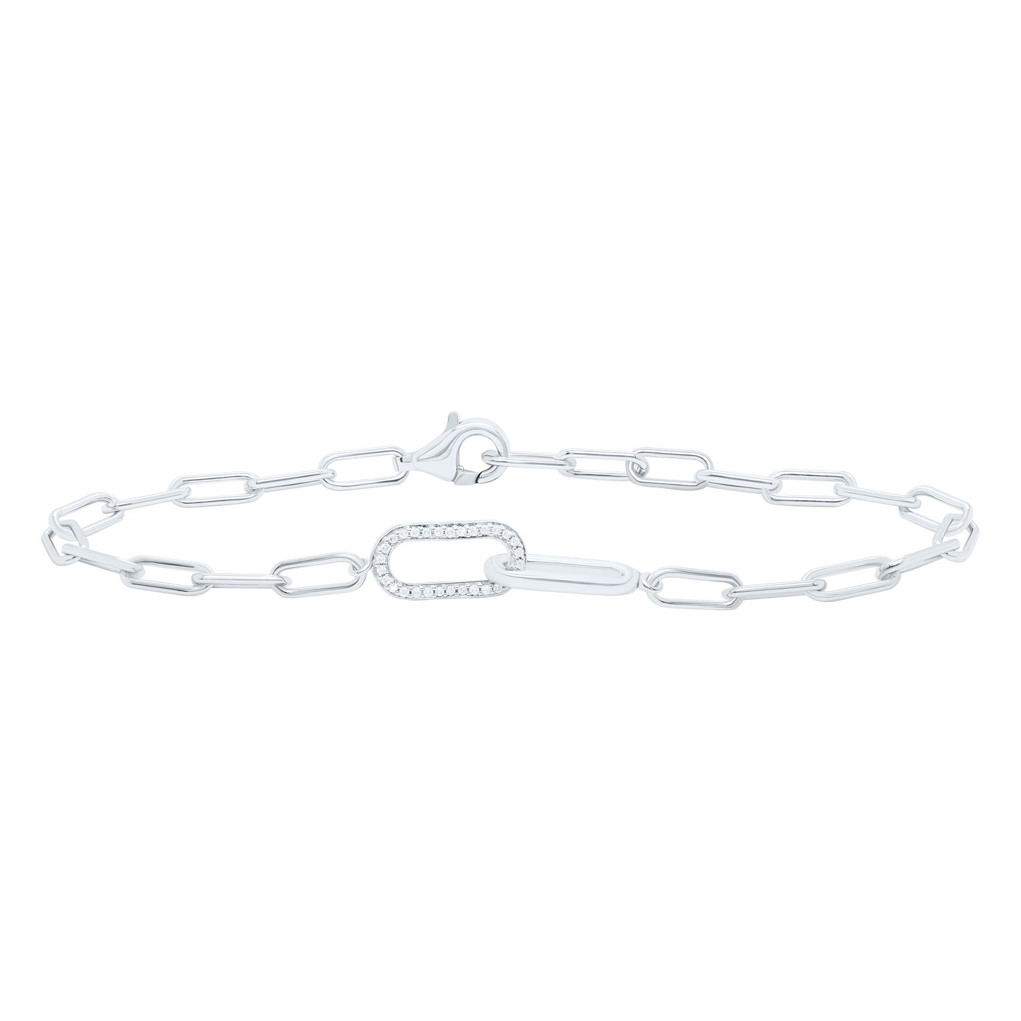 Sterling Silver White-Tone 1/12 Ctw Natural Diamond Bracelet (7 Inch)
