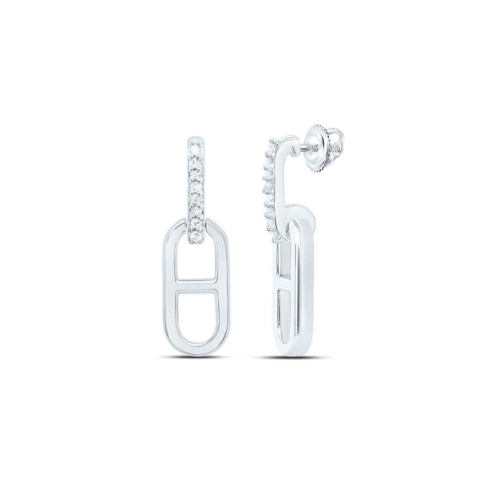 Sterling Silver White-Tone 1/12 Ctw Natural Diamond Dangling Earring