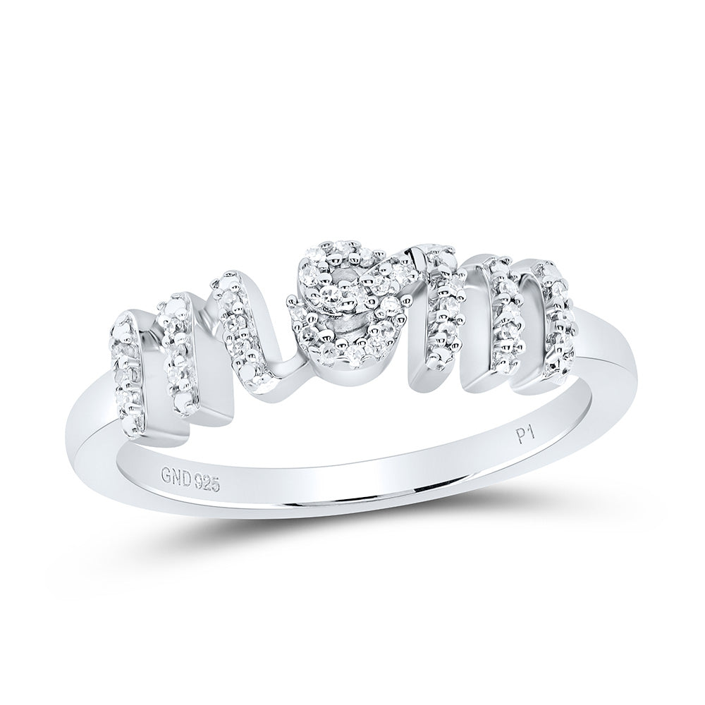 Sterling Silver White-Tone 1/12 Ctw Natural Diamond "Mom" Ring, Womens Size: 5-9