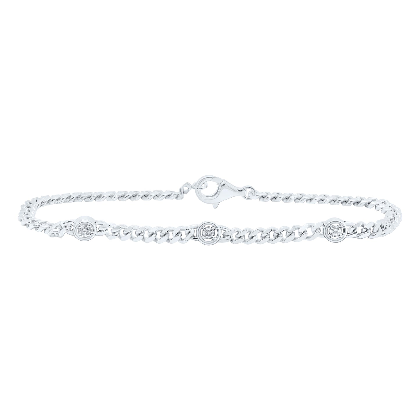 Sterling Silver White-Tone 1/6 Ctw Natural Diamond Bracelet (7 Inch)