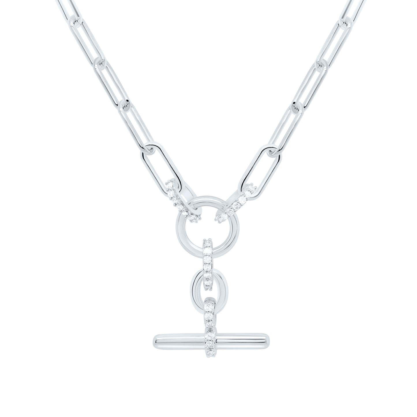 Sterling Silver White-Tone 1/6 Cttw Natural Diamond Necklace (18 Inch)