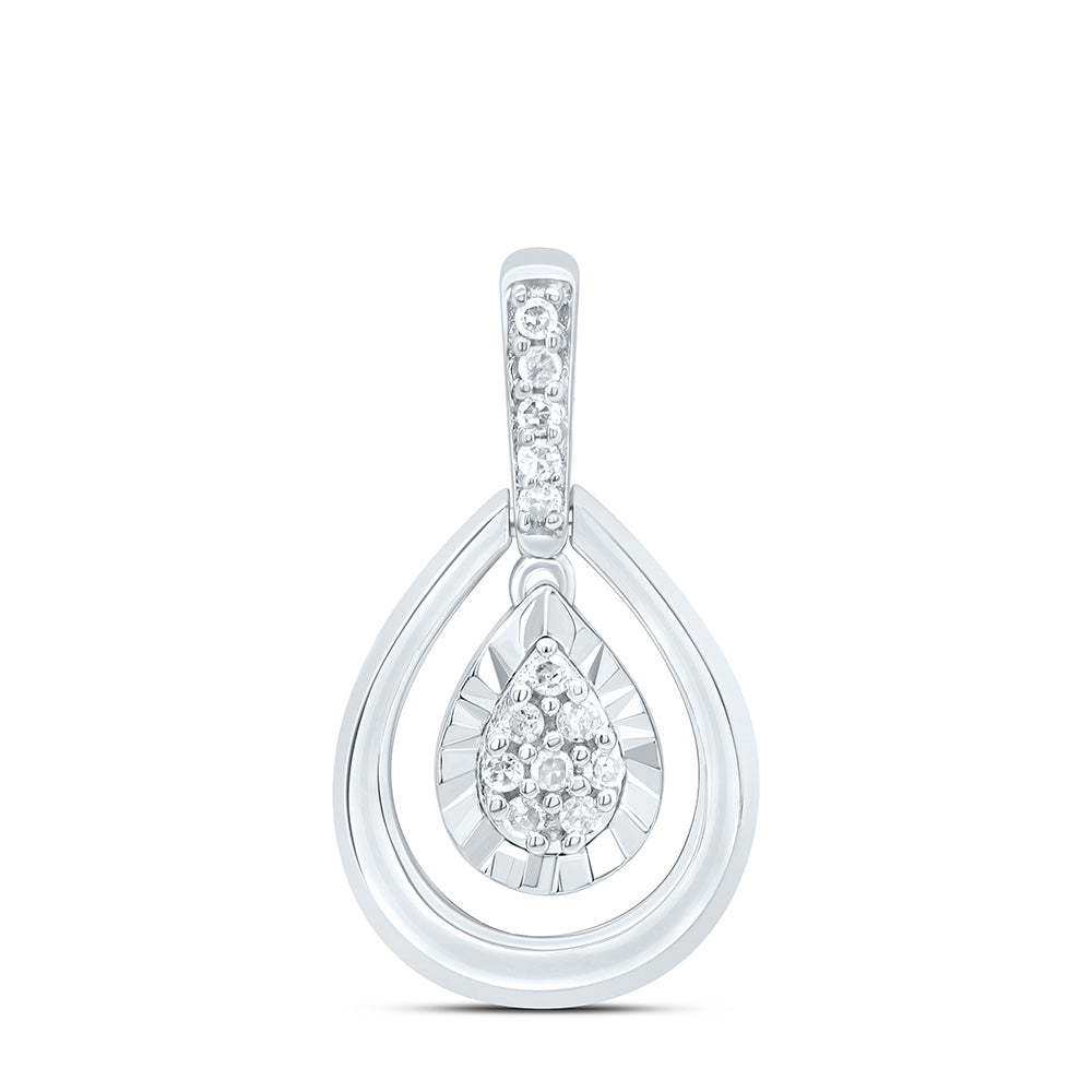 Sterling Silver White-Tone 1/12 Ctw Natural Diamond Pear Pendant