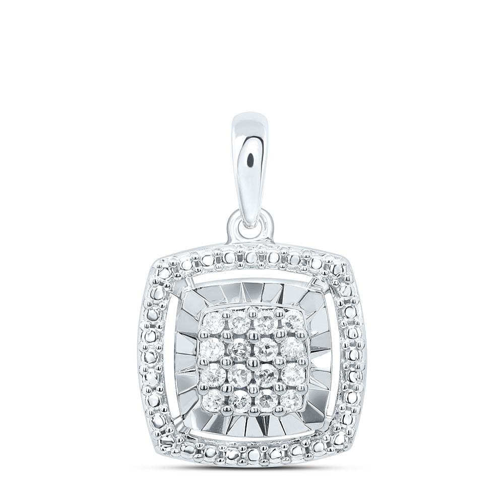 Sterling Silver White-Tone 1/8 Ctw Natural Diamond Cushion Pendant