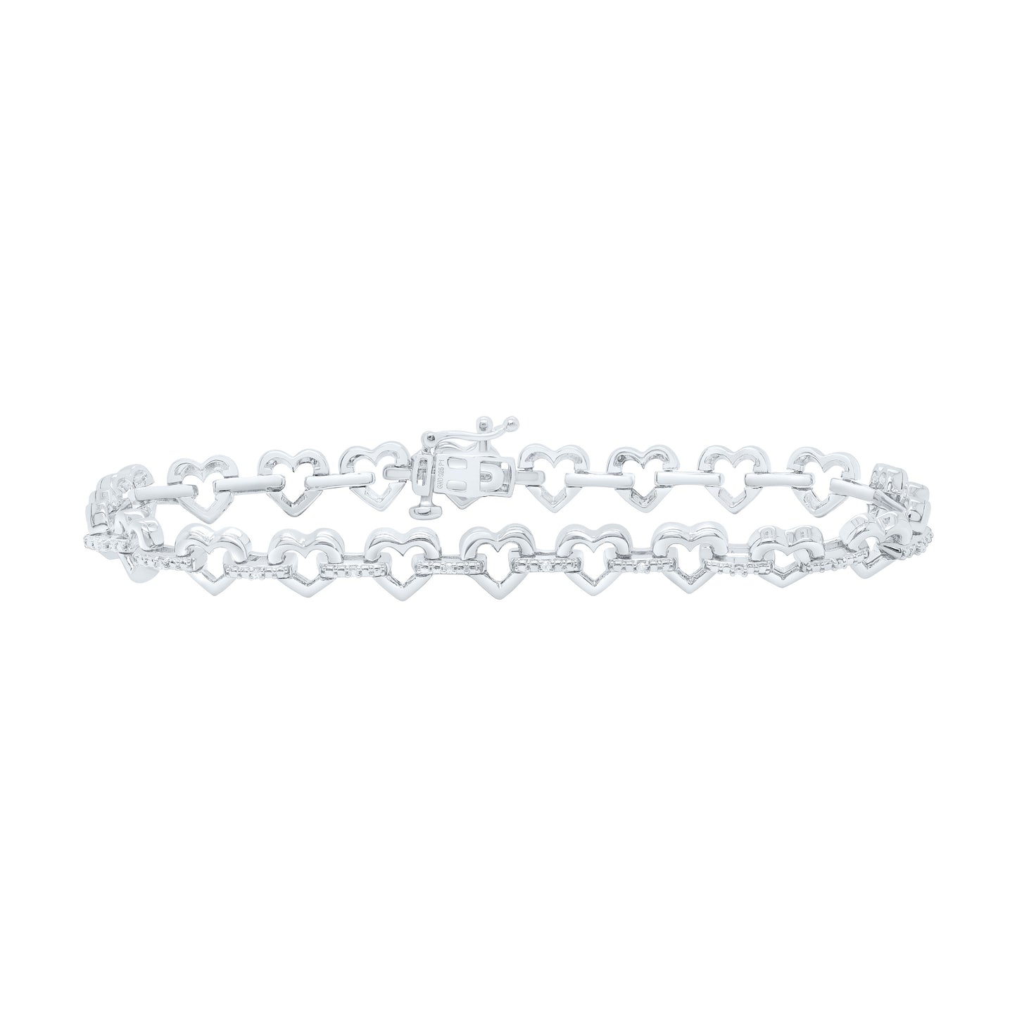 Sterling Silver White-Tone 1/10 Ctw Natural Diamond Heart Bracelet (7 Inch)