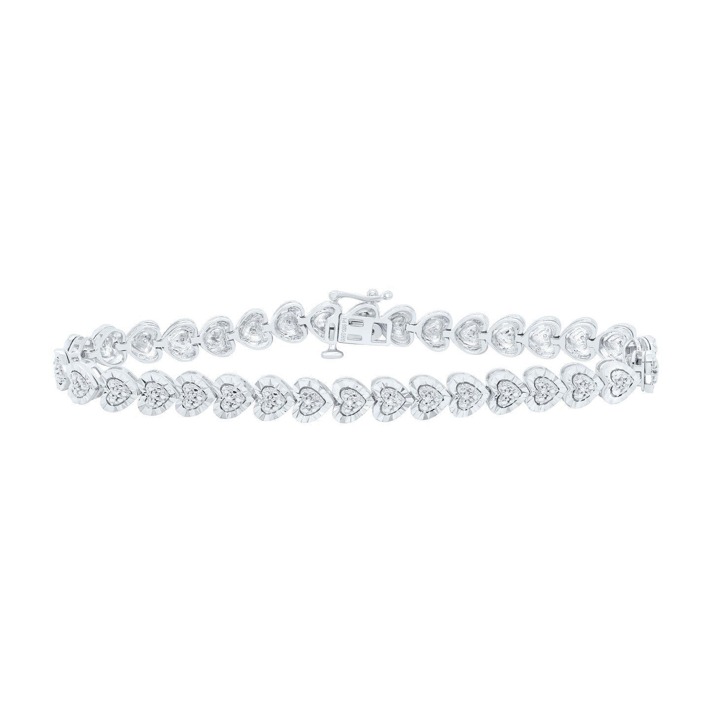 Sterling Silver 1/8Cttw Natural Diamond Gift Heart Bracelet (7 Inch)
