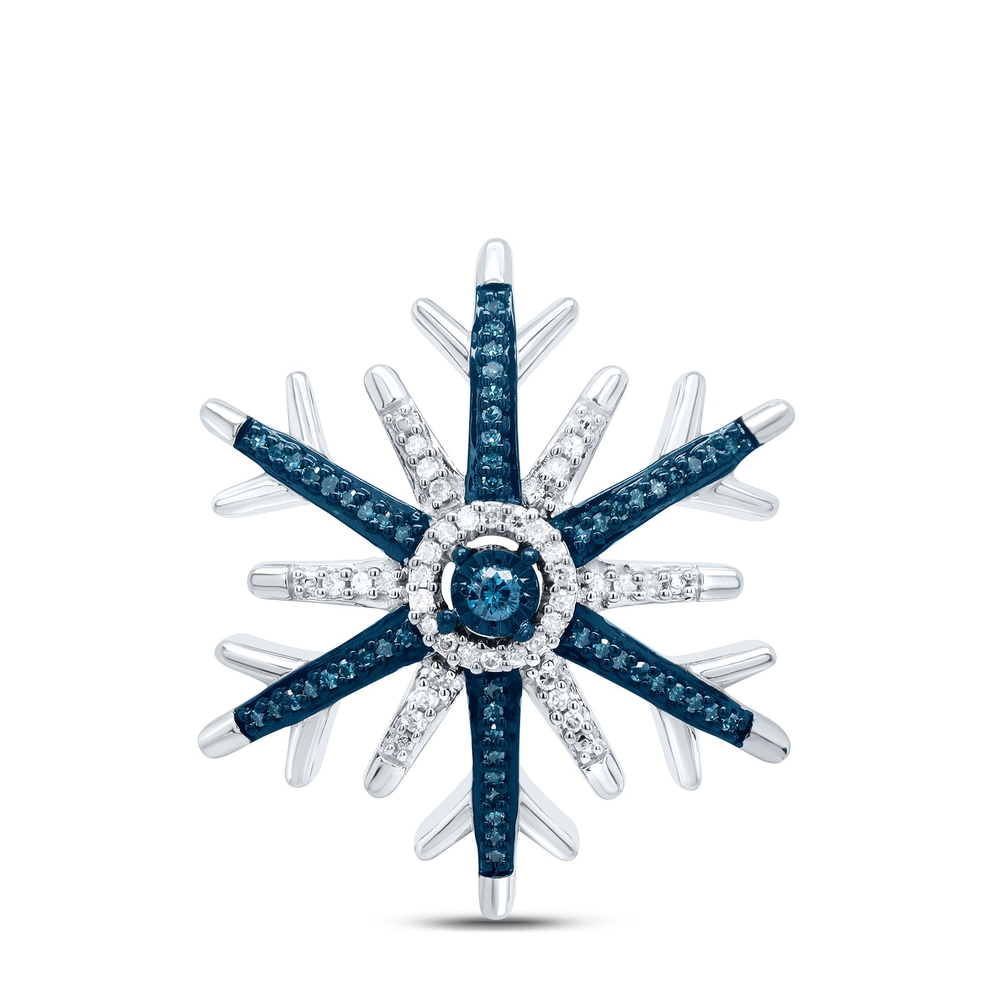 Sterling Silver White-Tone 1/6 Ctw Natural Diamond Blue Dia Snowflake Pendant