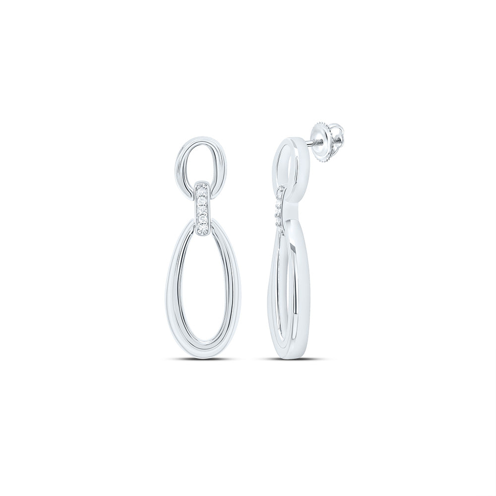 Sterling Silver White-Tone 1/20 Ctw Natural Diamond Dangling Earring