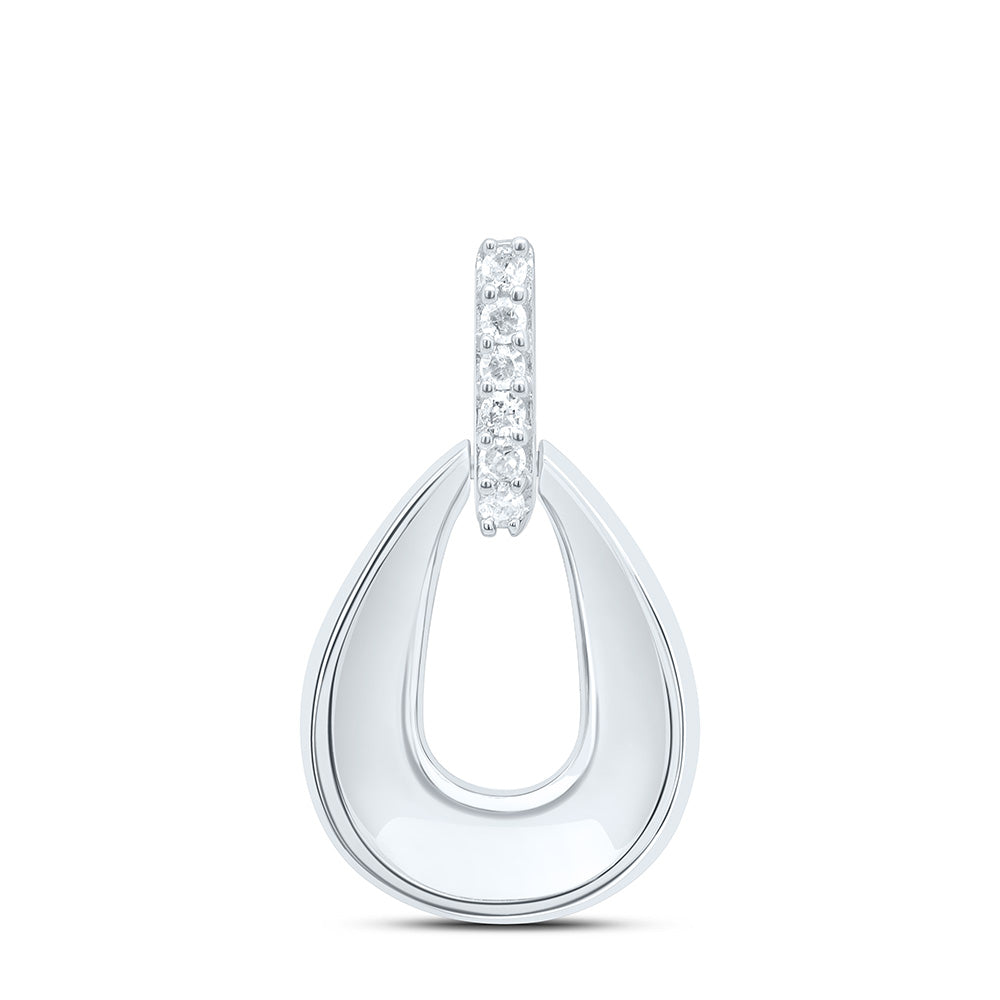 Sterling Silver White-Tone 1/20 Ctw Natural Diamond Pear Pendant