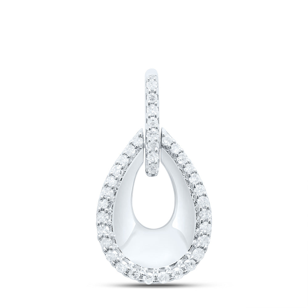 Sterling Silver White-Tone 1/4 Ctw Natural Diamond Pear Pendant