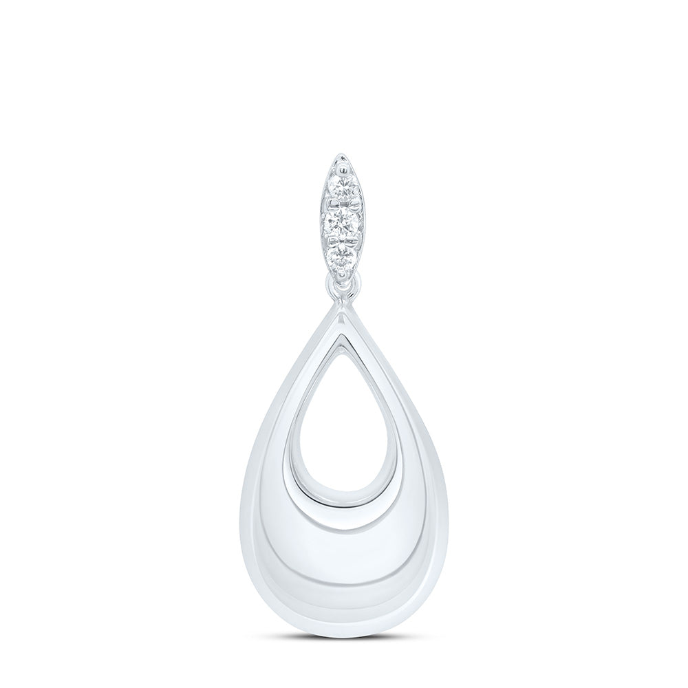 Sterling Silver White-Tone 1/20 Cttw Natural Diamond Pear Pendant