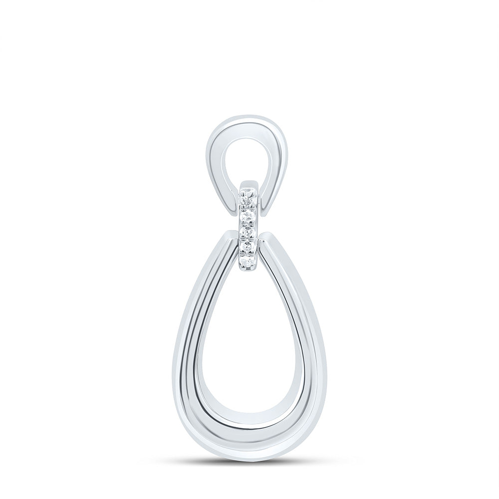 Sterling Silver White-Tone 0.03 Ctw Natural Diamond Pear Pendant