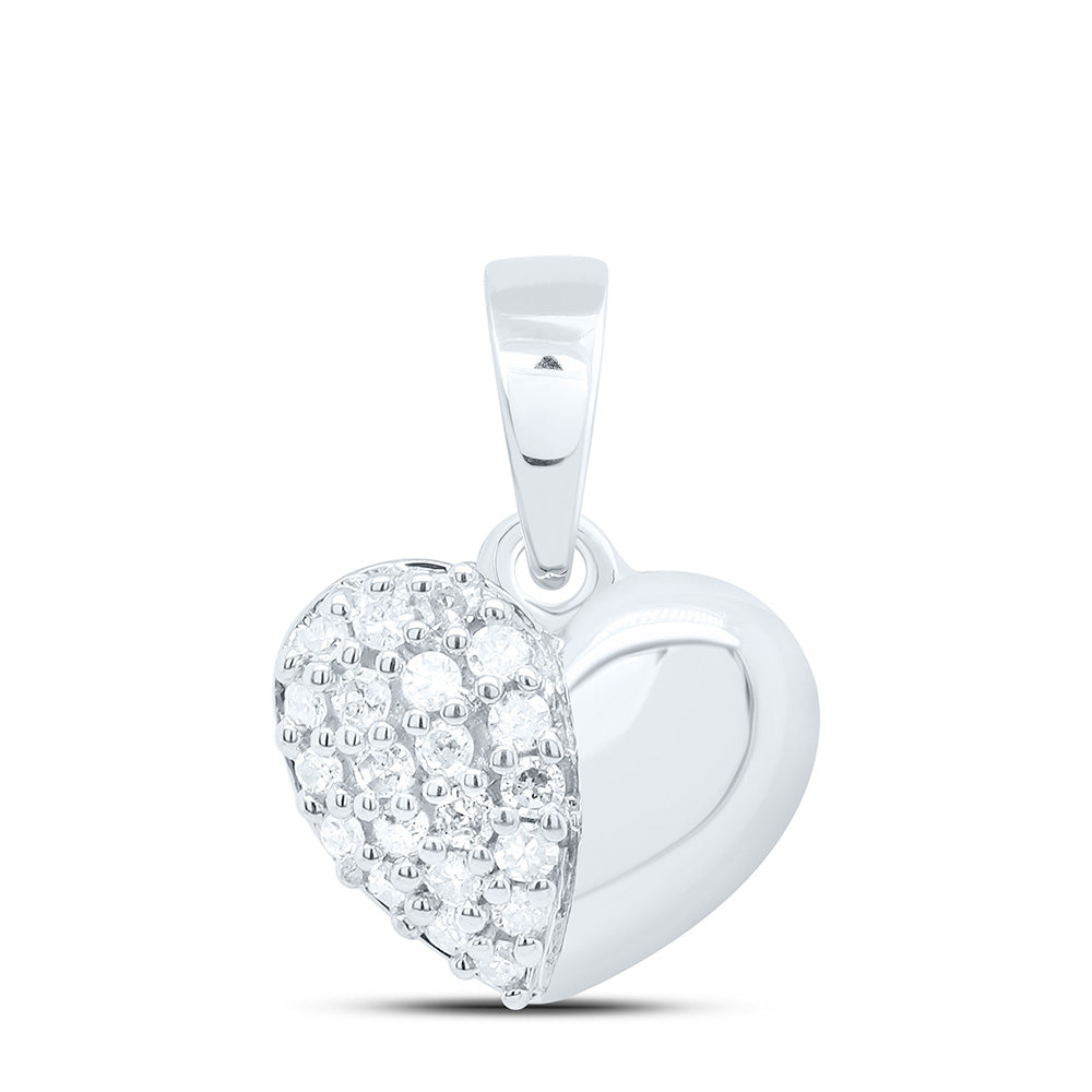 Sterling Silver White-Tone 1/10 Ctw Natural Diamond Heart Pendant