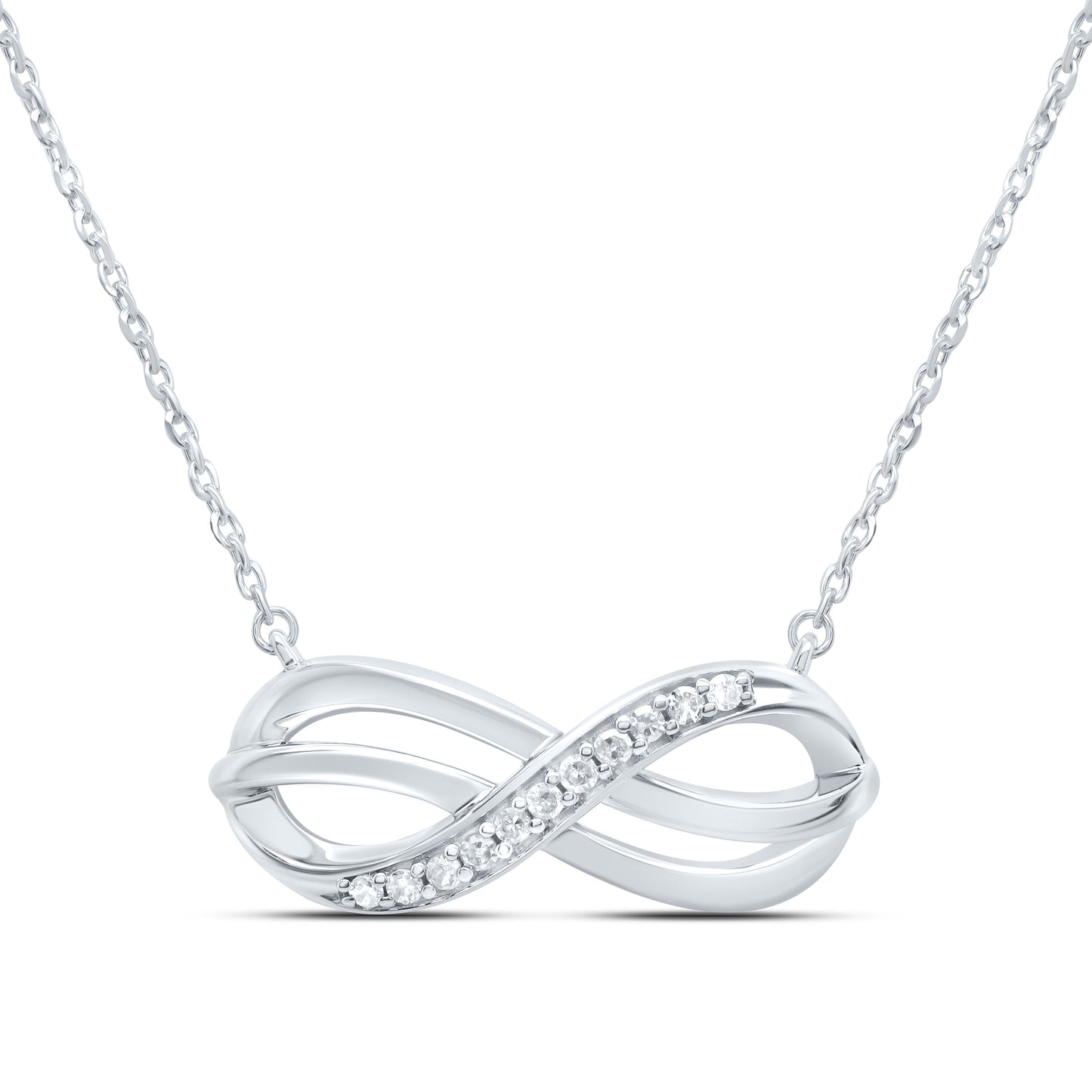Sterling Silver White-Tone 1/10 Ctw Natural Diamond Infinity Necklace (18 Inch)