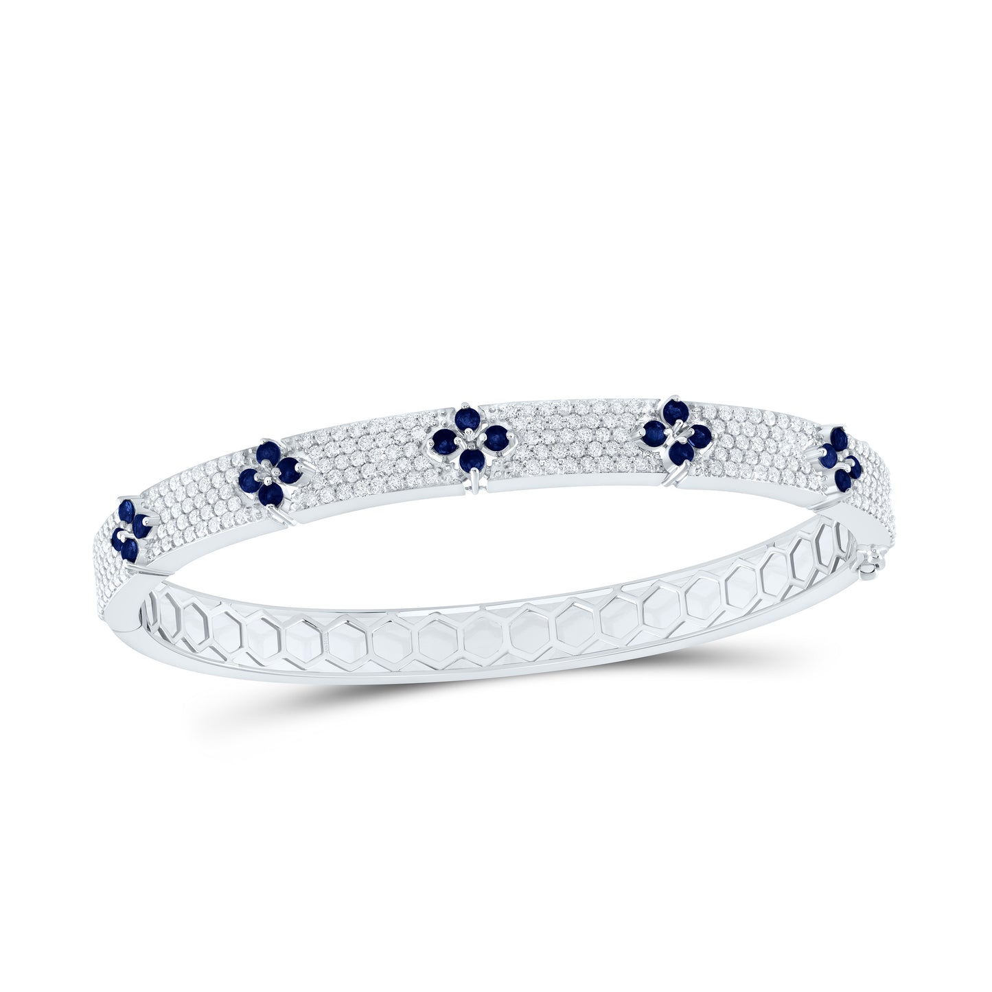 14K Yellow Or White Gold 1 3/4Cttw Natural Diamond Round Gem Clover Bangle (60X48Mm)