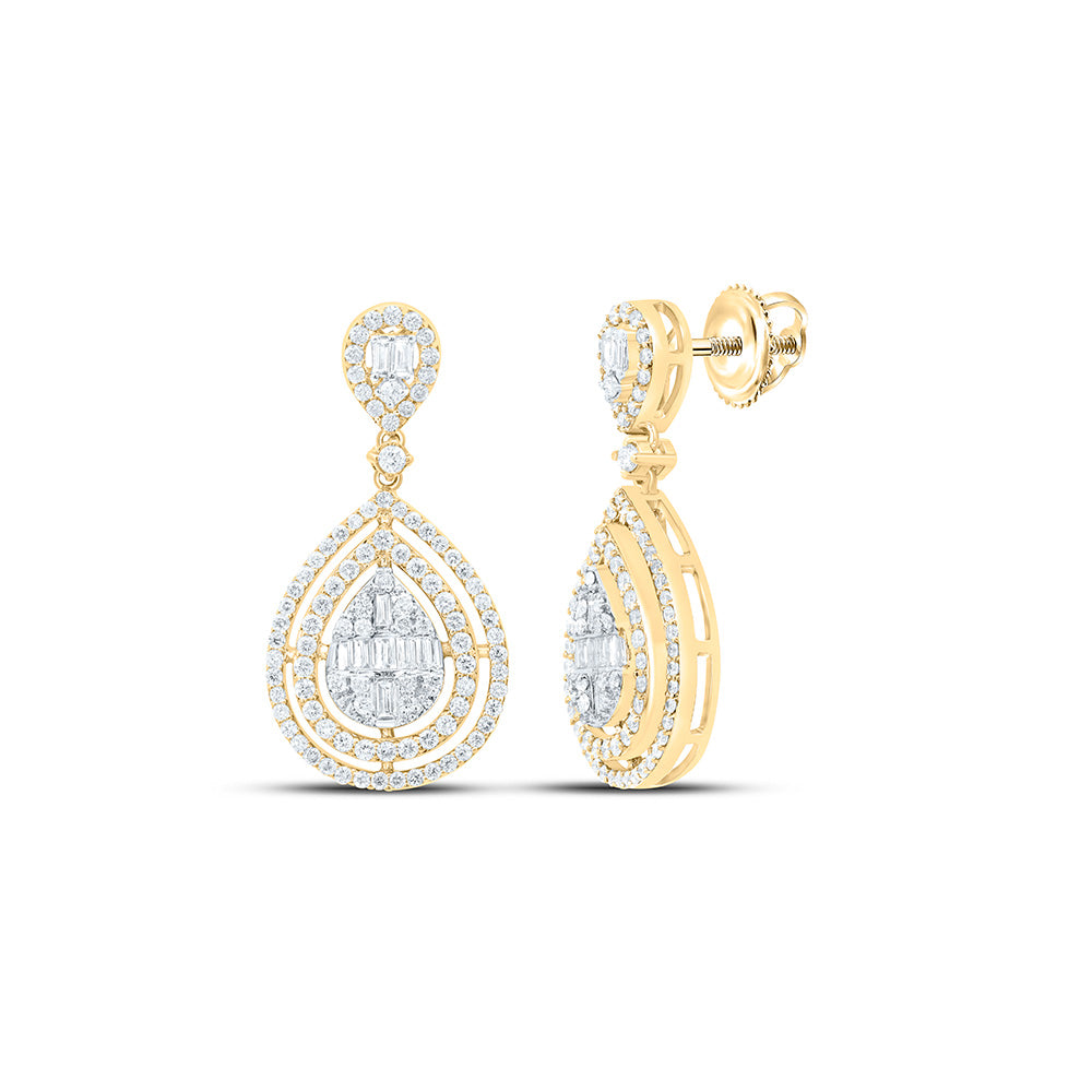 14K Yellow or White Gold 1 Ctw Natural Diamond Fashion Pear Baguette Dangling Earring