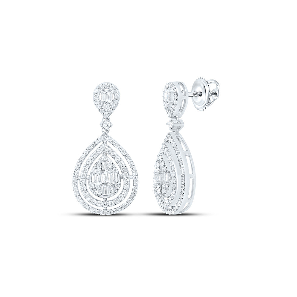 14K Yellow or White Gold 1 Ctw Natural Diamond Fashion Pear Baguette Dangling Earring