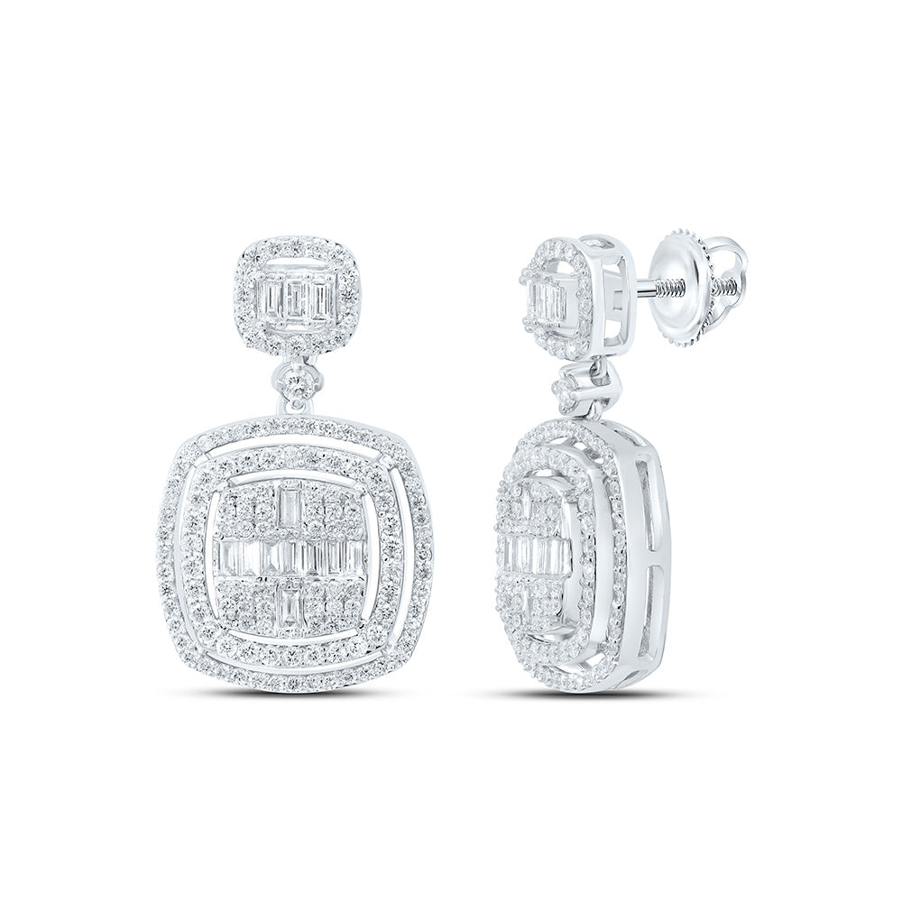 14K Yellow or White Gold 1 Ctw Natural Diamond Fashion Cushion Baguette Dangling Earring