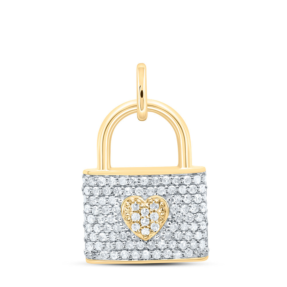 10K Yellow Gold 1/4 Ctw Natural Diamond Heart Lock Pendant