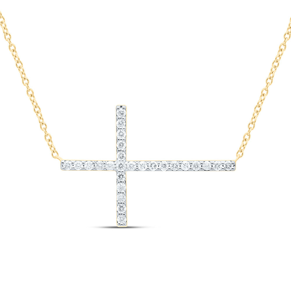 10K Yellow or White Gold 1/3 Ctw Natural Diamond Fashion Cross Necklace (18 Inch)