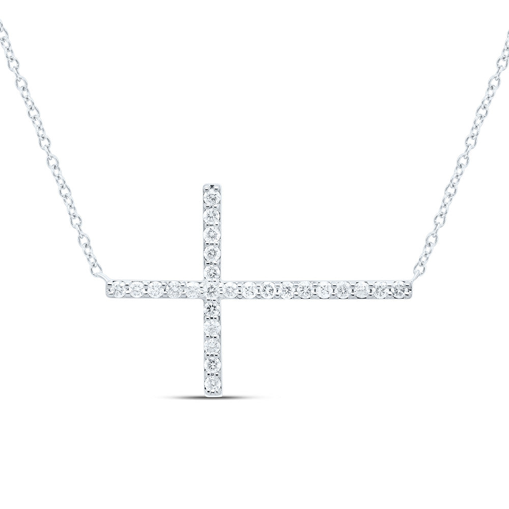 10K Yellow or White Gold 1/3 Ctw Natural Diamond Fashion Cross Necklace (18 Inch)