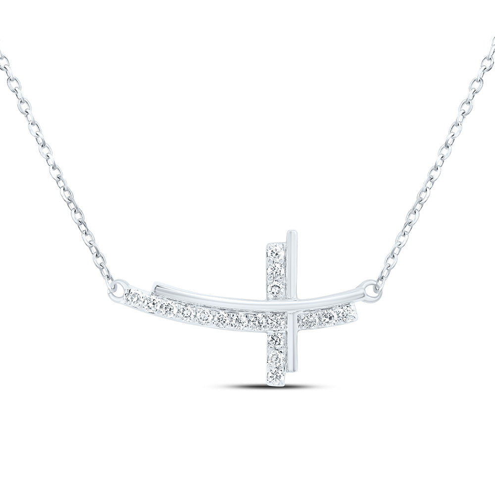 10K Yellow or White Gold 1/5 Ctw Natural Diamond Fashion Cross Necklace (18 Inch)