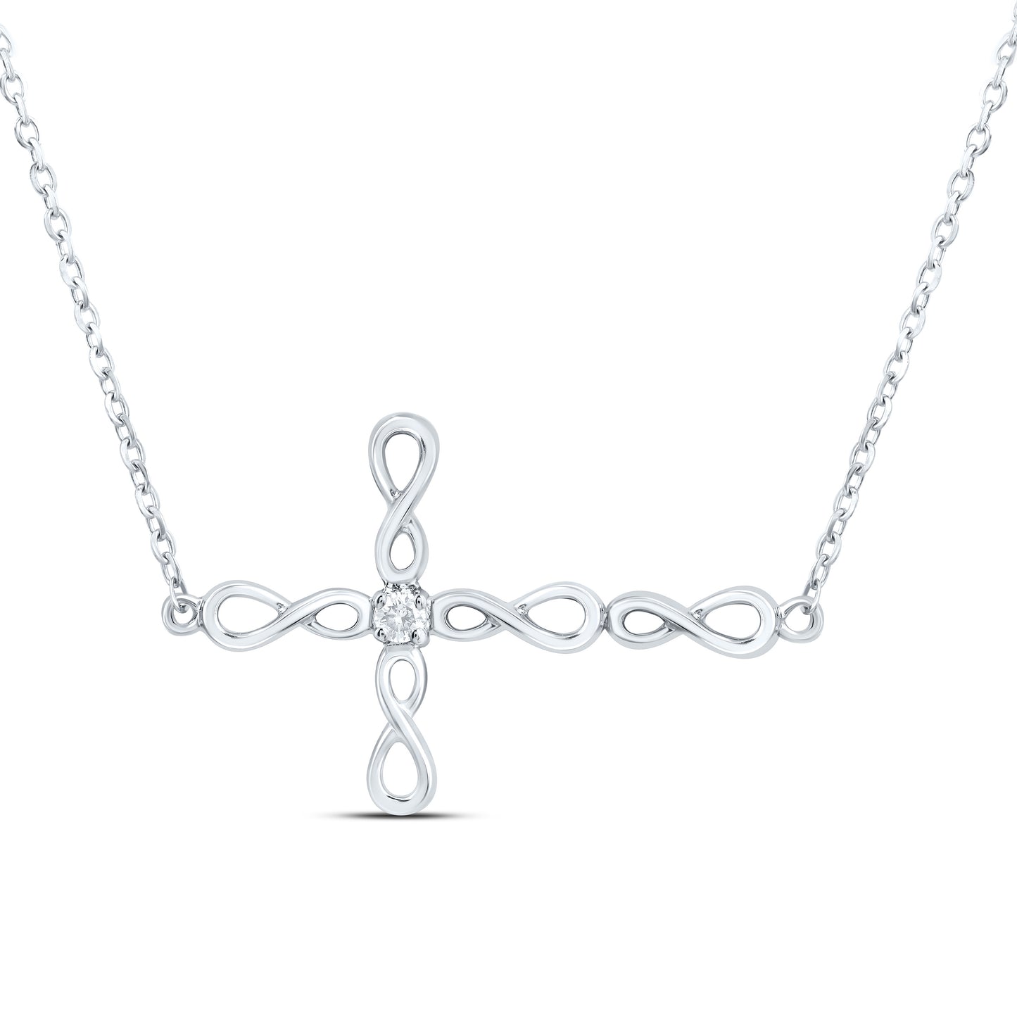 10K Yellow or White Gold 1/20 Ctw Natural Diamond Fashion Cross Necklace (18 Inch)