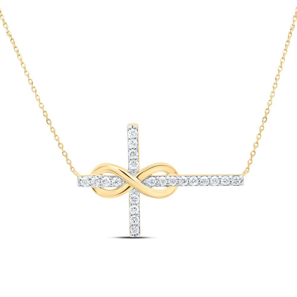 10K Yellow or White Gold 1/4 Ctw Natural Diamond Fashion Cross Necklace (18 Inch)