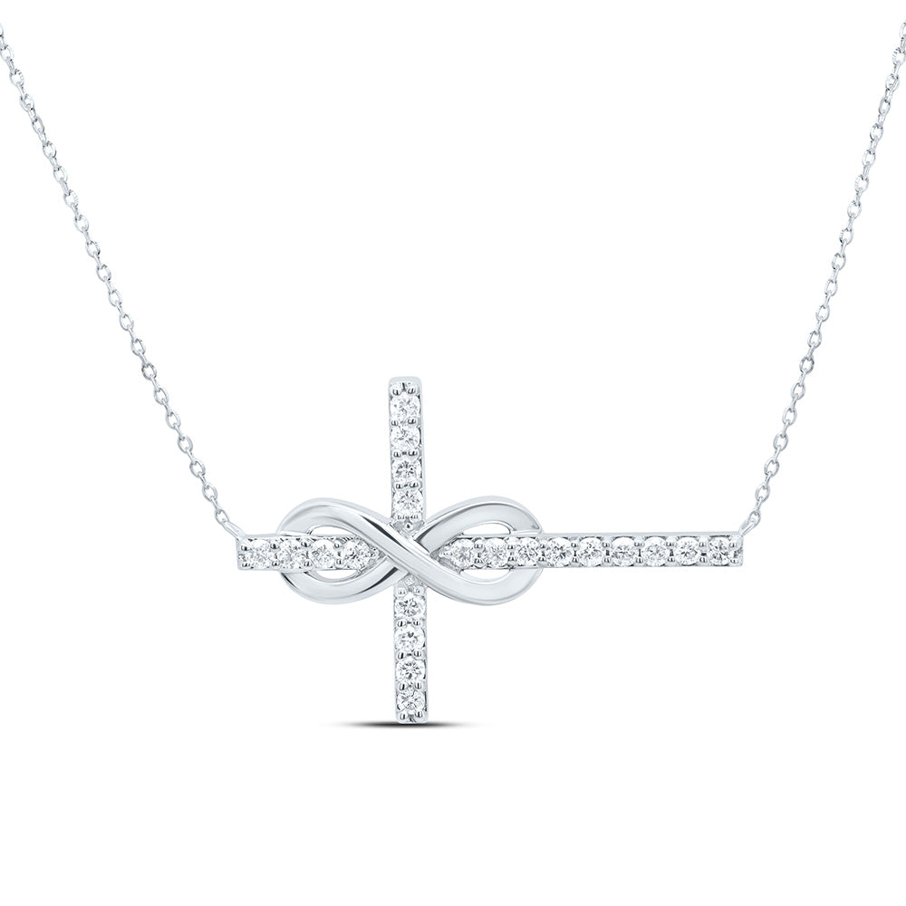 10K Yellow or White Gold 1/4 Ctw Natural Diamond Fashion Cross Necklace (18 Inch)