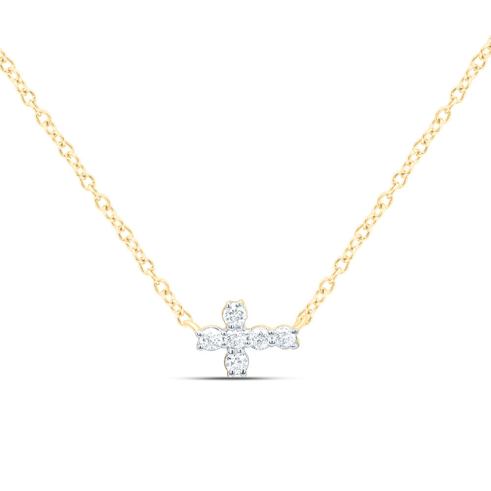 10K Yellow or White Gold 1/12 Ctw Natural Diamond Fashion Cross Necklace (18 Inch)