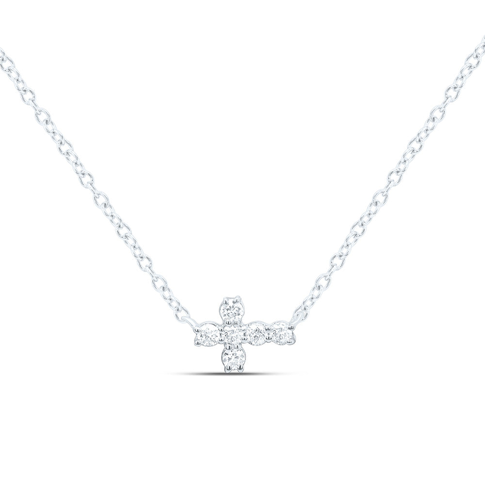 10K Yellow or White Gold 1/12 Ctw Natural Diamond Fashion Cross Necklace (18 Inch)