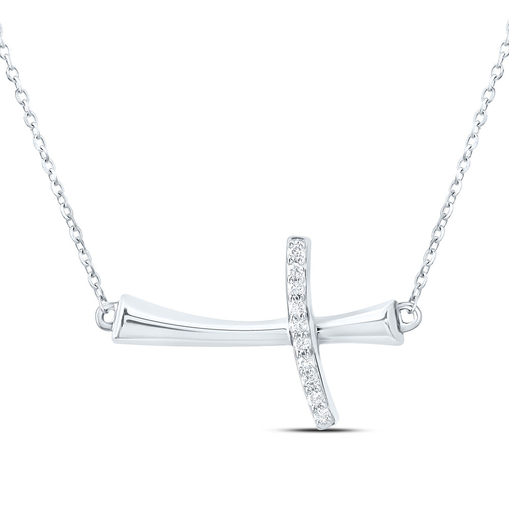 10K Yellow or White Gold 1/20 Ctw Natural Diamond Fashion Cross Necklace (18 Inch)