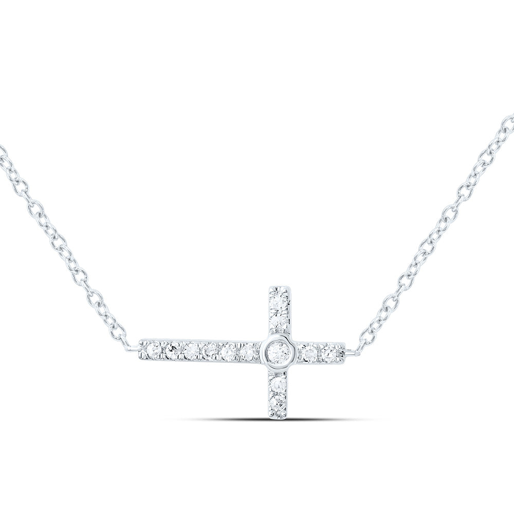 10K Yellow or White Gold 1/20 Ctw Natural Diamond Fashion Cross Necklace (18 Inch)