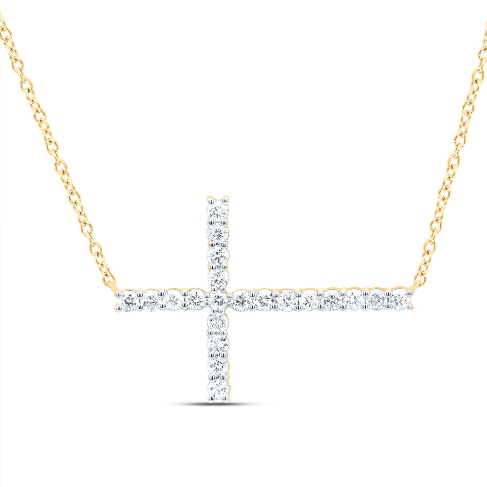 10K Yellow or White Gold 1/2 Ctw Natural Diamond Fashion Cross Necklace (18 Inch)