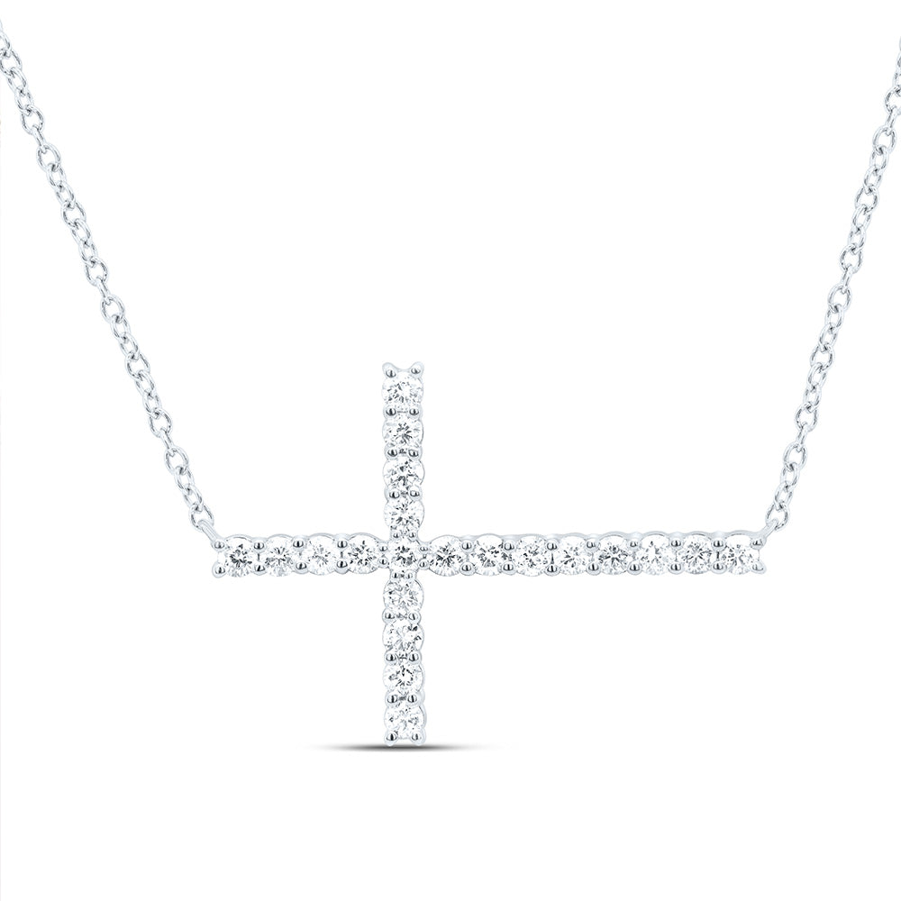 10K Yellow or White Gold 1/2 Ctw Natural Diamond Fashion Cross Necklace (18 Inch)